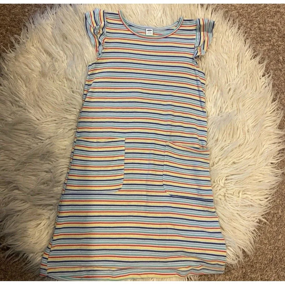 10/12 Old navy Girls Multicolored Striped Dress Flutter Sleeves Comfortable